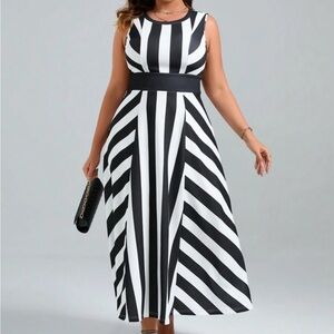 SHEIN 4x Monochrome Black/White Striped Midi Dress